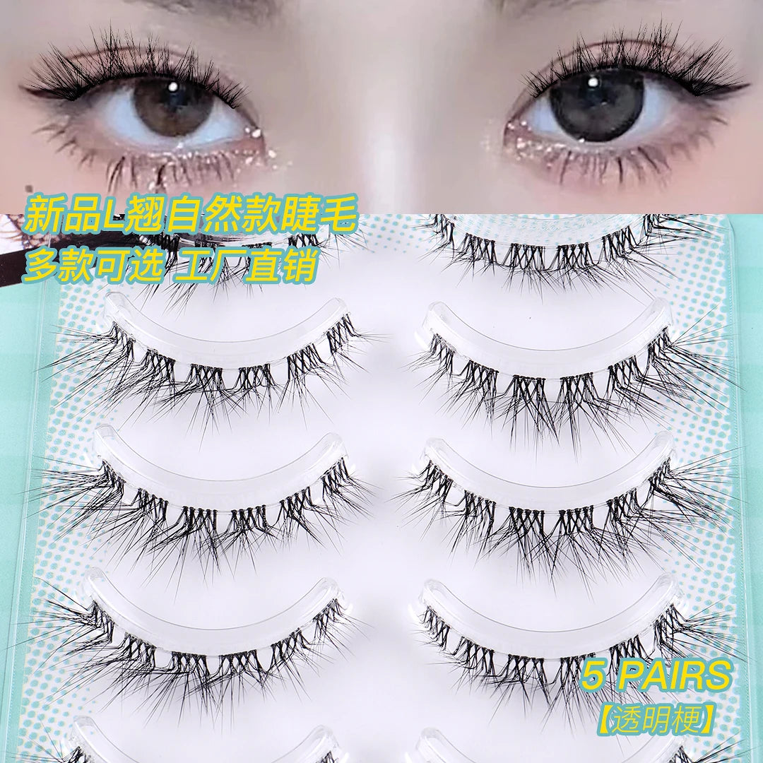 Festind L for Shaped Handmade Thick False Eyelashes Clear Band Winged Cat Eye Natural Look Faux Mink Lashes Black Cotton Stalk