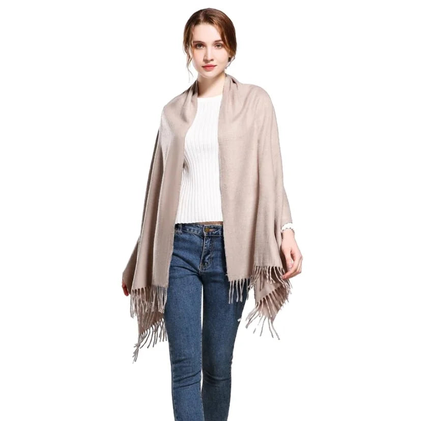 2022 New Soft Cashmere Wool Viscose Pashmina Shawl Scarf with Tassel Plain Designs 68x200cm 21 Color Ways for Women Winter