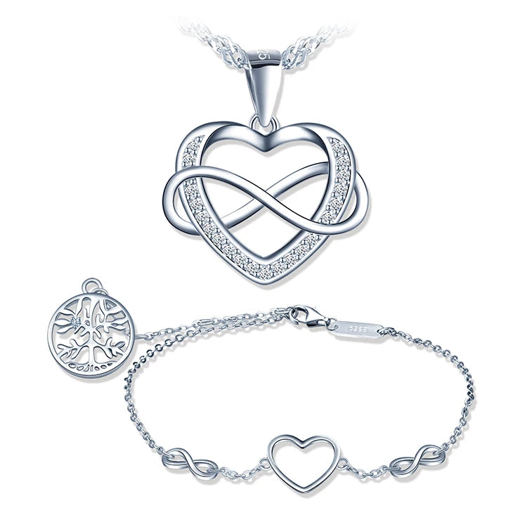 Dropshipping Infinity Heart Bracelets Necklaces 925 Silver Jewelry Sets for Women