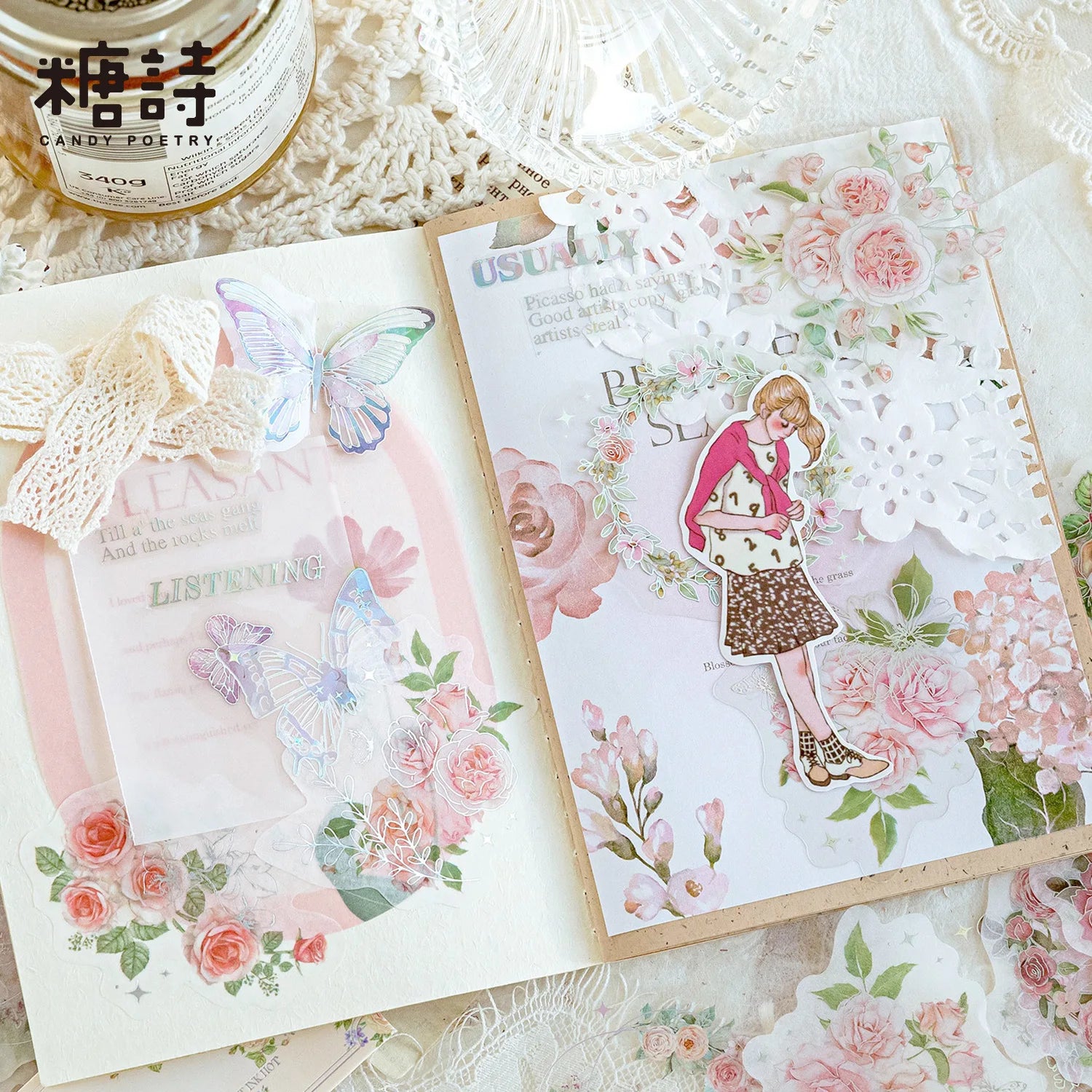 20 Sheets Per Pack Light Ink Hot Silver Sticker Pack Flower Flower Cluster Series Handbook Decorative Collage Material 6 Models