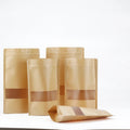 Recycled Kraft Paper Stand-Up Pouch with Window Zipper Packaging Bags for Corn Seeds Other Dry Goods
