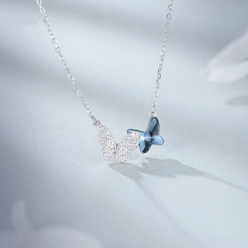 RINNTIN SWN03 Fashion Women Accessories Jewelry Wholesale 925 Sterling Silver Butterfly  Pendant Crystal Necklaces