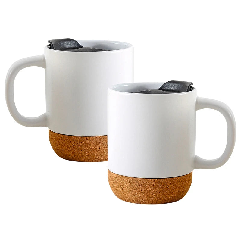 RTS 36pcs/ctn Matte 15oz Sublimation White Ceramic Mug with Handle Black Plastic Lid and Bamboo Tray