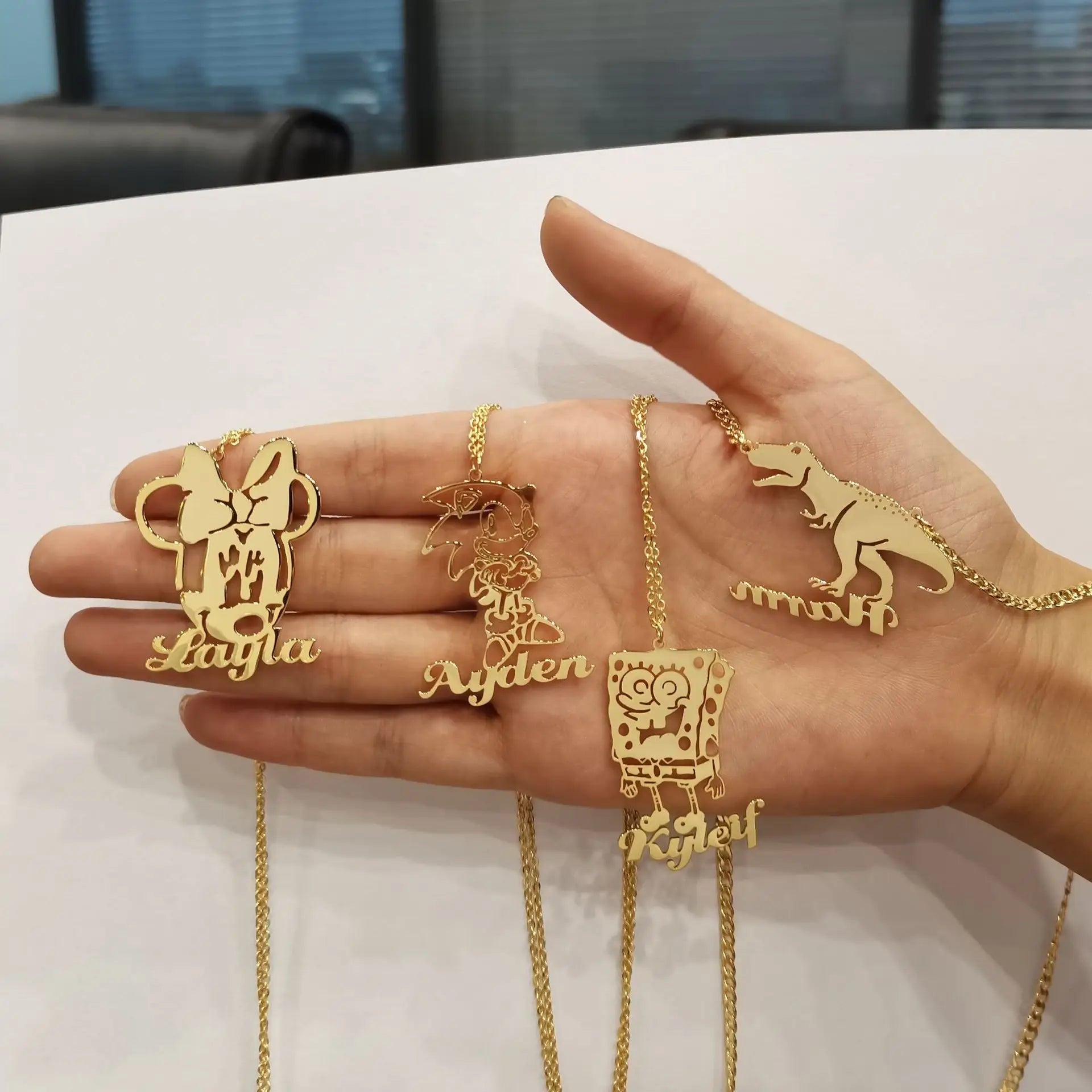 MOQ 1 PCS Custom Letter Name Necklace Anklet Fashion 18k Gold Plated Stainless Steel DIY Children's Cartoon Necklace