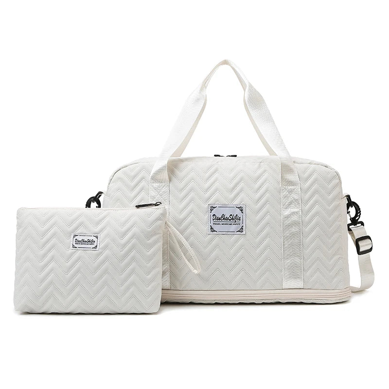 Large Capacity Weekender Gym Bags for Women 2pcs Duffel Bag Set With Wet-dry Pocket Toiltery Bag