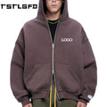Oem Custom Zip Hoodie Clothing Manufacturer Mens 100% Cotton Sweatshirt Oversized Boxy Double Zipper Quality Zip up Hoodies