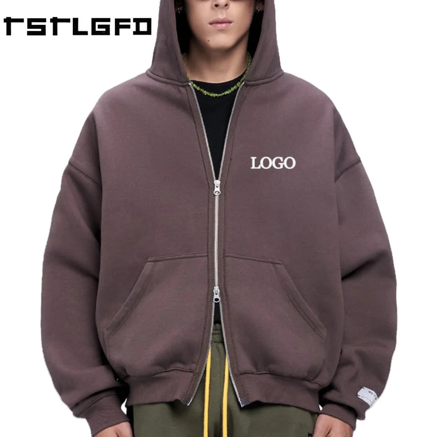 Oem Custom Zip Hoodie Clothing Manufacturer Mens 100% Cotton Sweatshirt Oversized Boxy Double Zipper Quality Zip up Hoodies