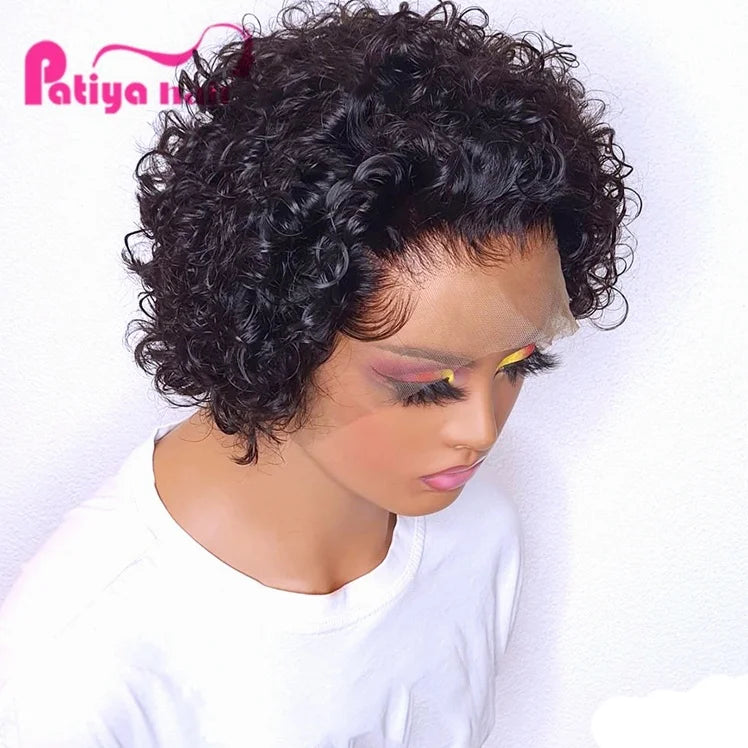 Chinese Website for Online Shopping Short Human Hair Wigs HD Pixie Cut Curly Brazilian Wigs Women Cheap Pixie Curls Wig on Sale