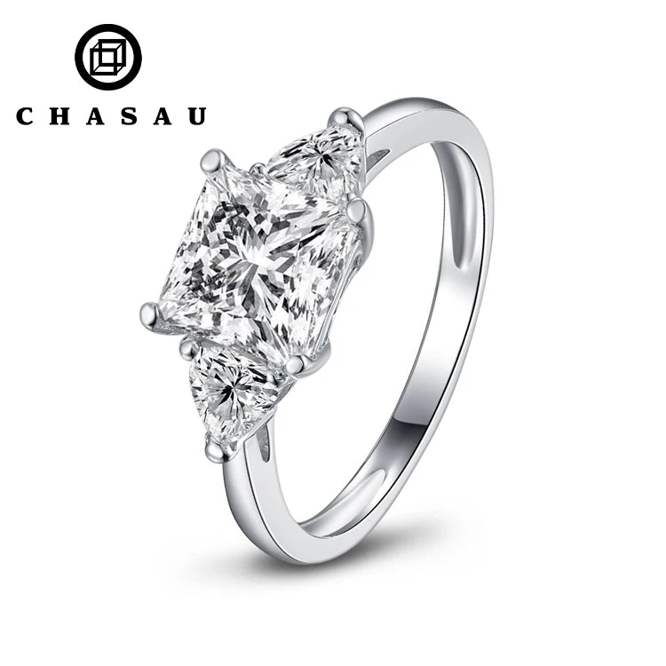 Three Stone Engagement Ring 925 Sterling Silver 1.6ct Princess Cut Shiny Cubic Zirconia Women Luxury Fine Jewelry