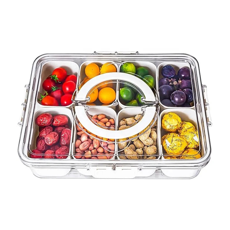 Divided Serving Tray With Lid and Handle Portable Snack Compartment Platters Keeping Food Storage Box Container