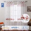 Cartoon Christmas Design White Embroidery Sheer Tulle Curtains Economical Embroidered Drapes for Living Room Window Valances