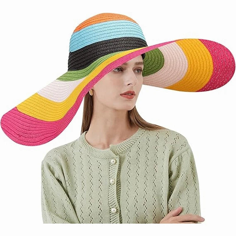 Oversized Straw Sun Hats Large Wide Brim Sun Visor Hat Summer Floppy Foldable Roll up UV Protection Beach Straw Bucket Hat