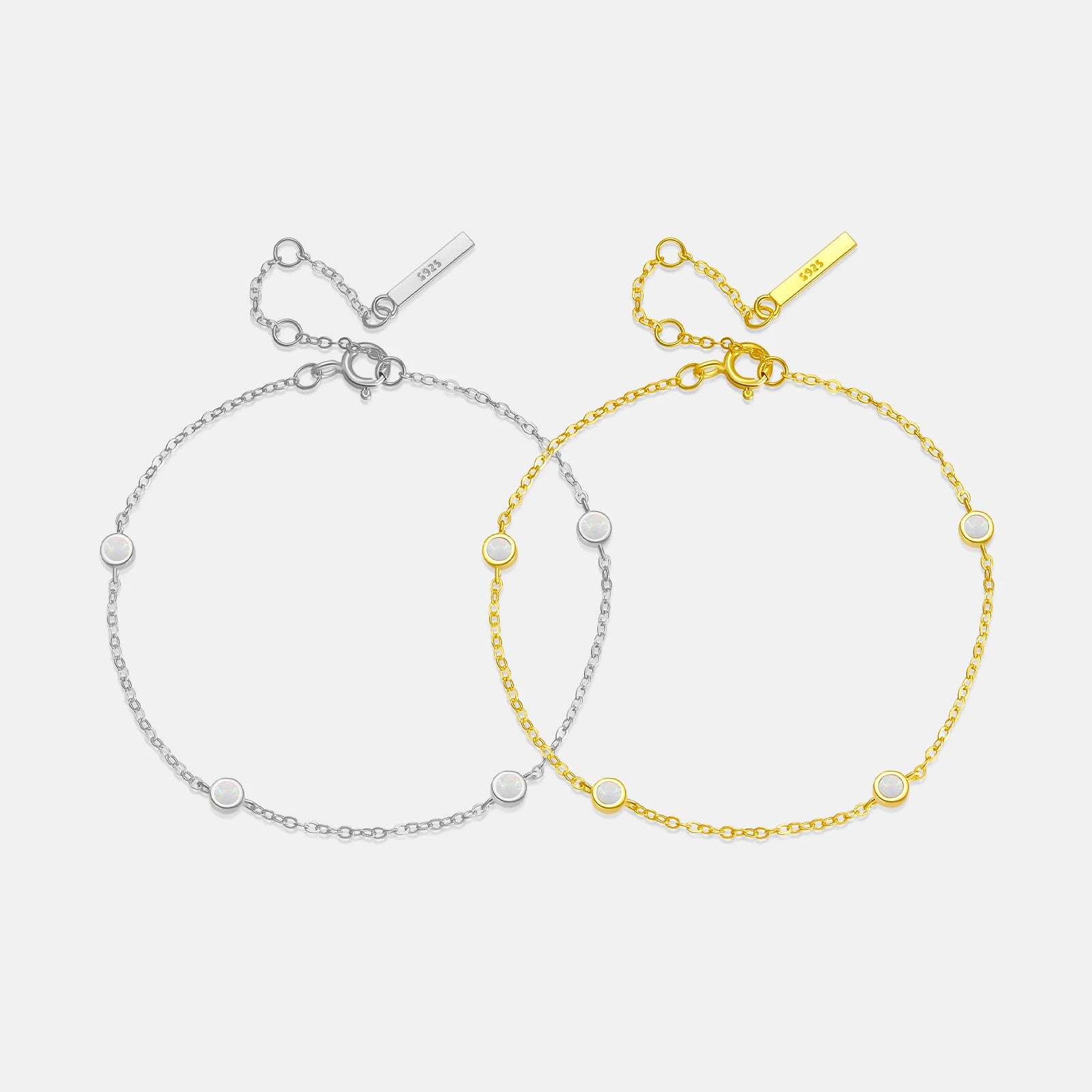 FUAMAY Fashion Gemstone Jewelry Bracelet 18K Gold Plated 925 Sterling Silver Simple Opal Charm Italian Bracelet