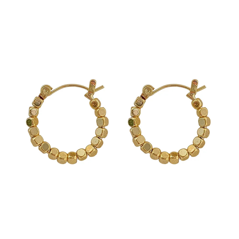 Brass Beads Beaded 2.2cm Hoop Earring Jewelry Women Earrings Handmade China Manufacturer Supplier
