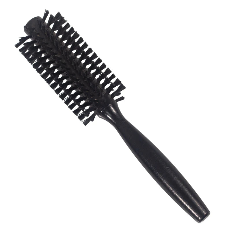 Hot Salon Round Wooden Hairbrush with Pure Boar Bristles Vent Design Soft and Gentle Black JF Brand for Healthy Haircuts
