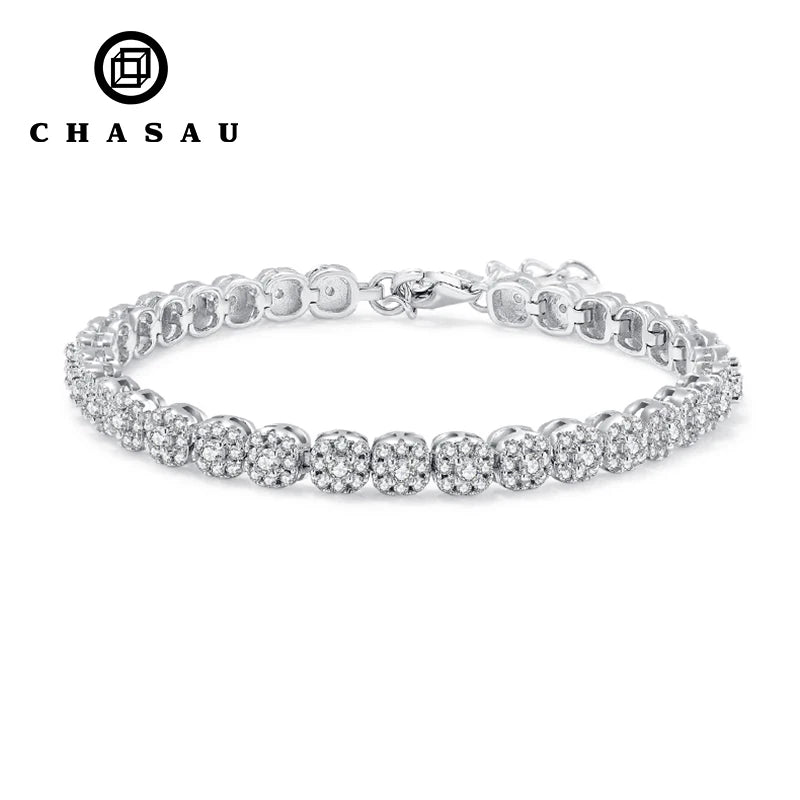Hot Sell Trendy 925 Sterling Silver Round Cut 2mm 0.03ct Moissanite Tennis Fashion Classic Square Adjustable Bracelet