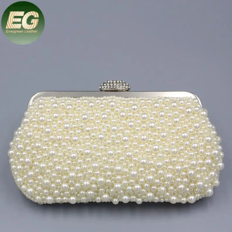 EB1340 Formal Pearl Bridal Wedding Hand Beaded Purses Clutch Evening Bag Elegant Bridal Women Beautiful Bead Bag