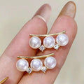 Latest Fashion Popular Smile Stud Earrings Silver Gold Plated 6-7mm Freshwater Pearl AAAA Grade White Hypoallergenic Women's