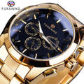 Forsining Men's Oval-Shaped Automatic Wristwatch Three Eyes Six Needles Fashion Steel Band Day for Business Sport Relogio