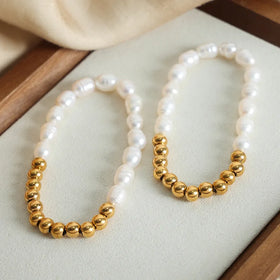 Fashion Jewelry Baroque Freshwater Pearl Beaded Bracelets Waterproof 18k Gold Plated Stainless Steel Bracelet for Women Girls
