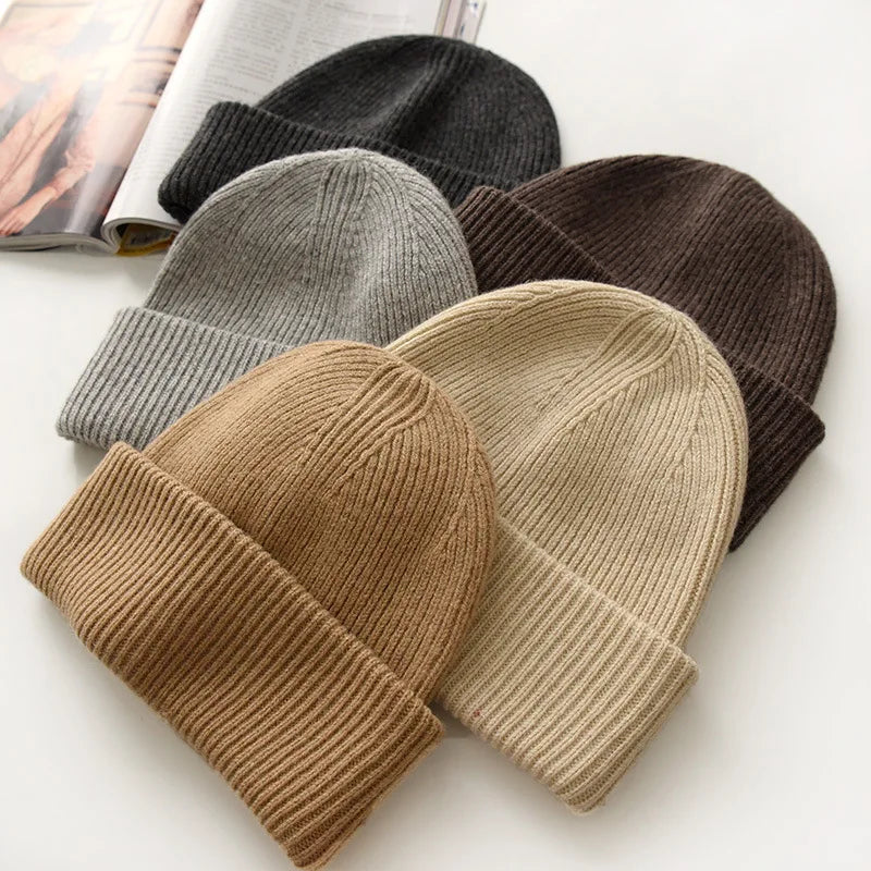 Korean-Style Autumn Winter Hat for Men and Women Solid Color Thickened Warm Round Hat With 3D Embroidery Digital Printed