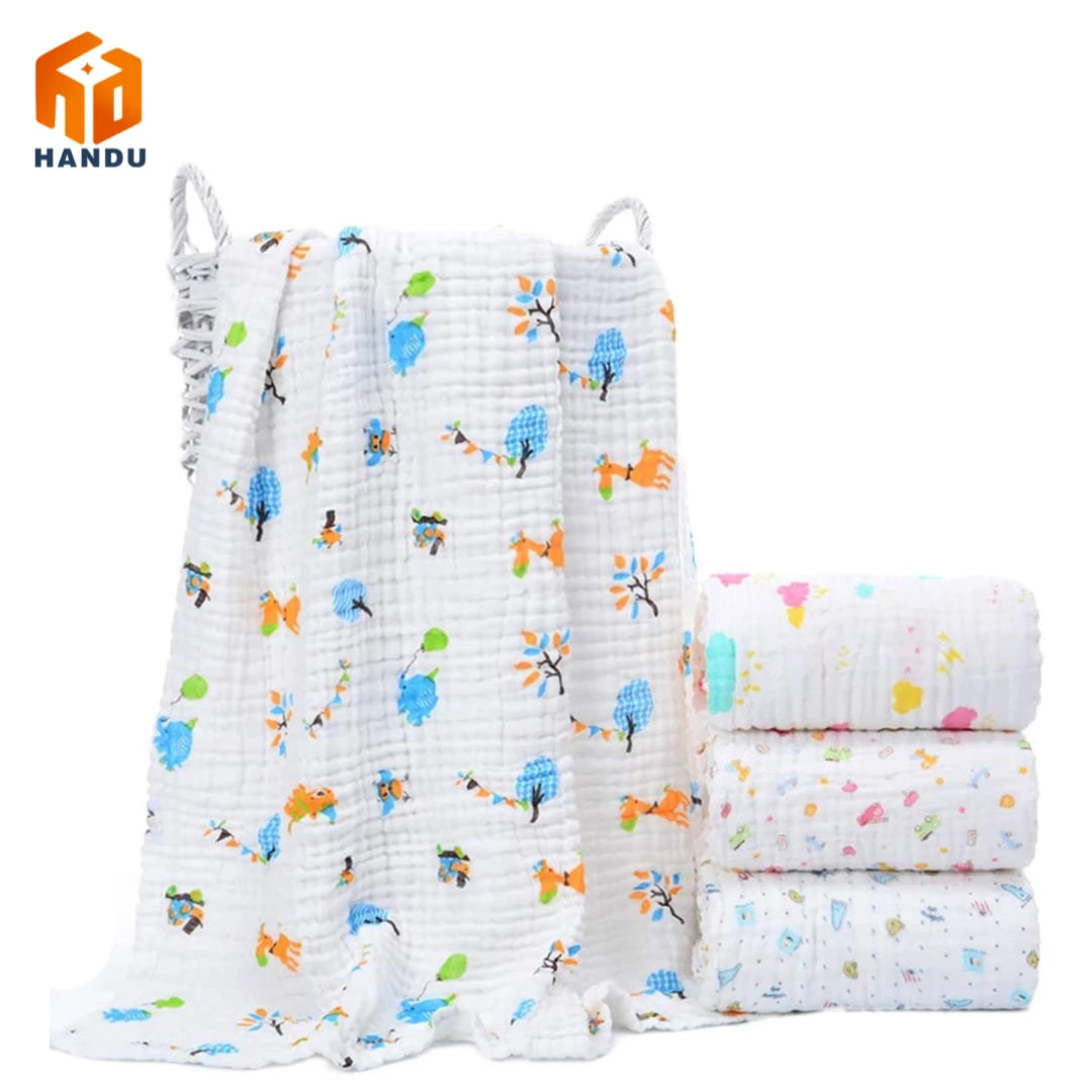 Wholesale Soft Comforter Breathable 6 Layers Gauze 100% Cotton Muslin Gift Set Baby Bath Towel Blanket