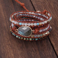 Bohemian Handmade Labradorite Multilayer Leather Wrap Natural Stone Bead Bracelet SKB039