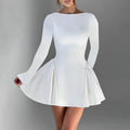 Custom Dress Manufacturer Round Neck Long Sleeve Hip Ruffle Hem Pencil Dress Mini Women Skirts
