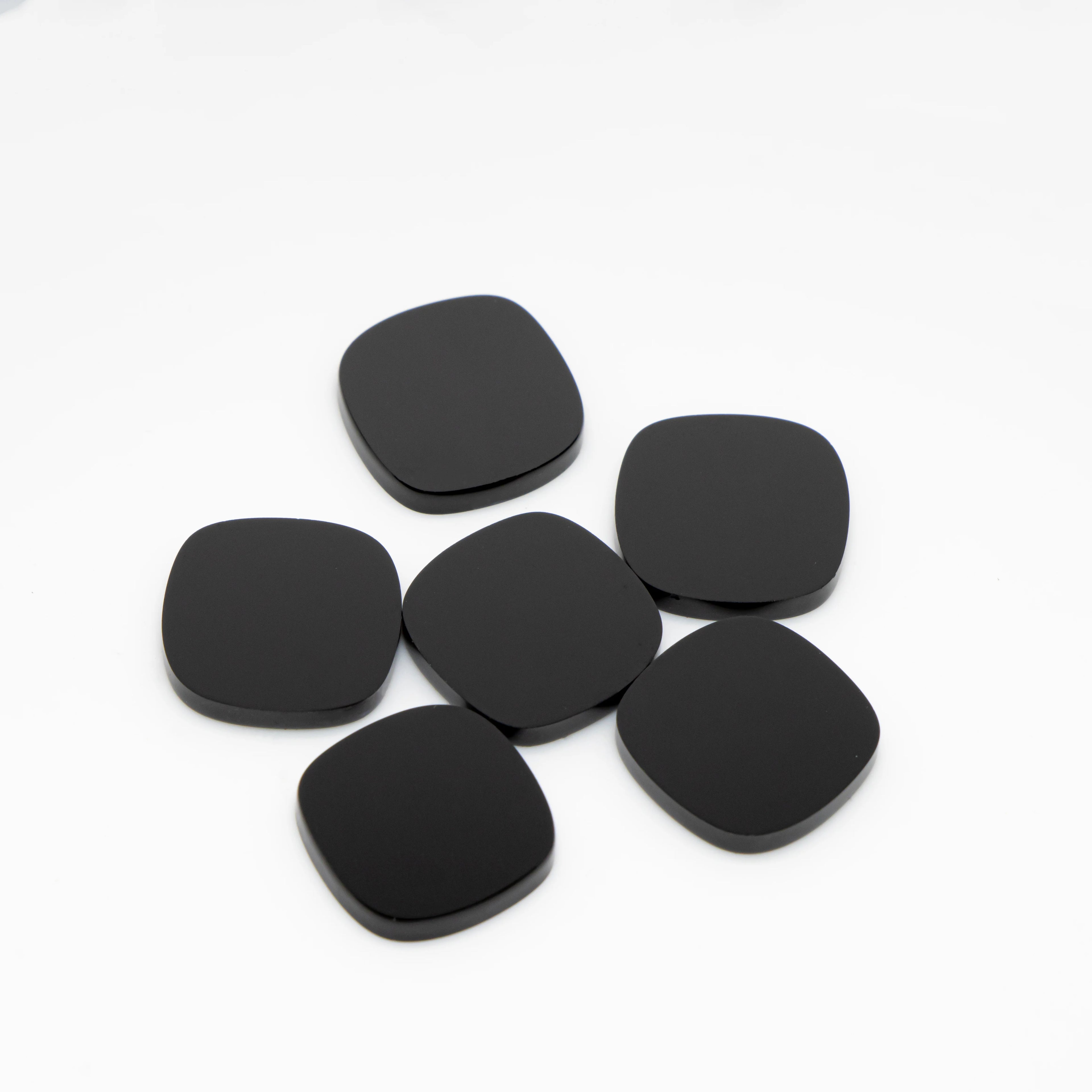 Wholesale Gemstones Natural Black Onyx 12mm Flat Cushion Shape Cabochon Gemstone for Jewelry