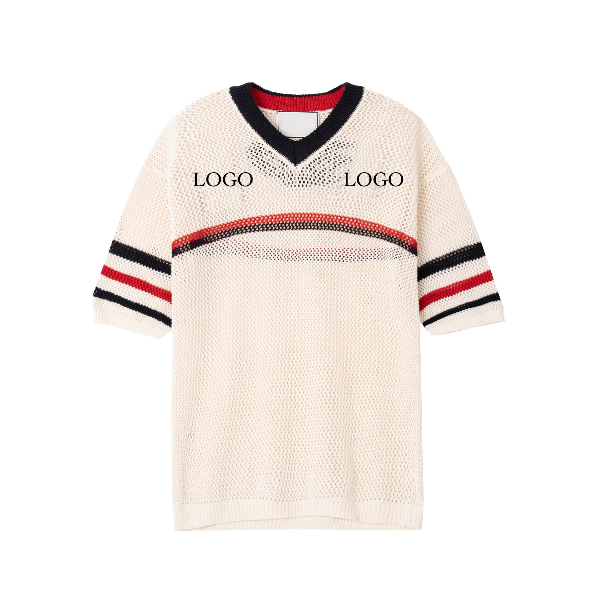 Street Wear Custom Design Crochet Sweater Basketball Mens Sport Sweater Tshirt Loose Fit Mesh Tops Knit Football Jersey T Shirt