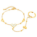 Stainless Steel Waterproof Integrated Jewelry 18k Gold Plated Mother Shell Heart Shaped Ring Back Chain YF6109