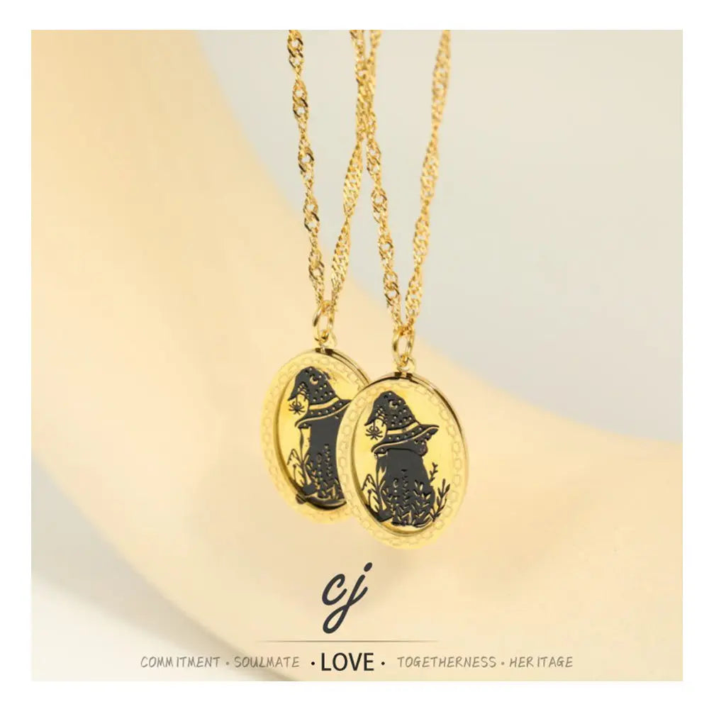 Carline Fashion Jewelry Double Layer Oval Cat Pendant Necklace Stainless Steel 18K Gold Plated Jewelry Necklace Custom for Women