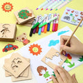 Hot Selling Carfts Developing Intelligence Drawing Toys Wooden DIY Painting Template Stencils for Children Learning