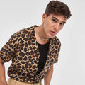 Men's Casual Summer Breathable Regular Fit Leopard Print Hawaiian White and Black Shirt