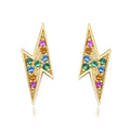 Trendy S925 Sterling Silver Women Party Delicate Simple Accessory Color Zircon Lightning Stud Earrings