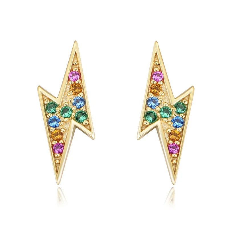 Trendy S925 Sterling Silver Women Party Delicate Simple Accessory Color Zircon Lightning Stud Earrings