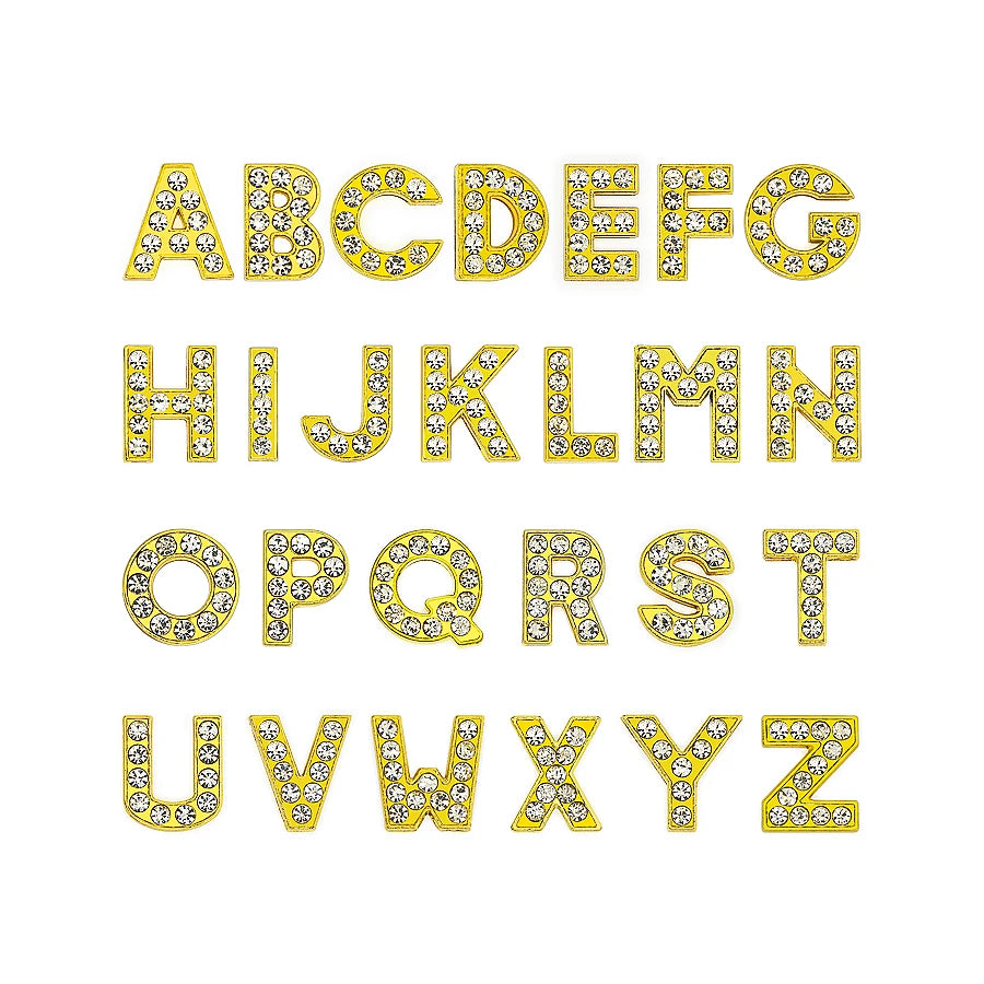 1pc 8mm Golden Color Rhinestone Slide Letters Charms Bracelet Making  A-Z DIY Wristband Pet Collar Keychain Women Jewelry Gift