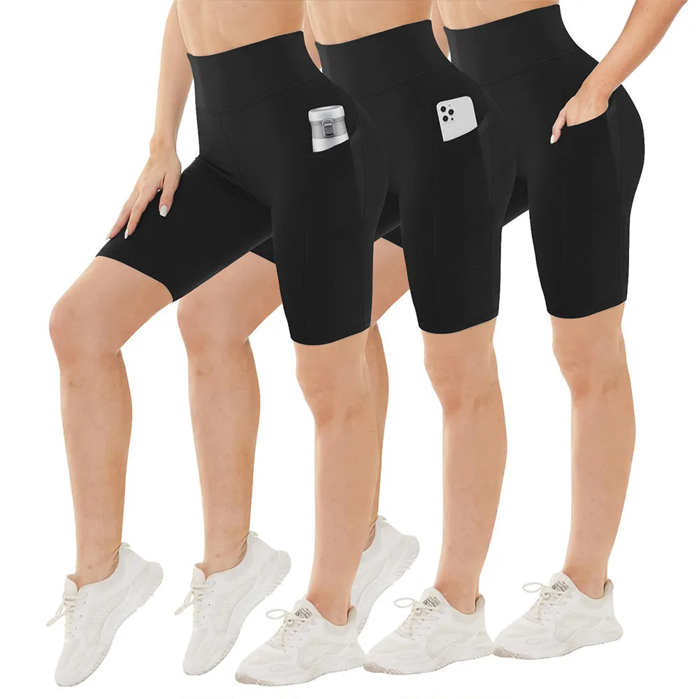 High-Waisted Women's Yoga Shorts with Pockets Custom Logo Tight-Fit & High Stretch for Running and Workouts Activewear for Women
