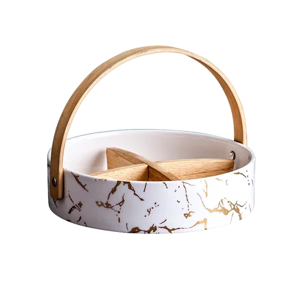 Nordic Luxury Gold Metal Porcelain Dried Fruit Snack Plate Multi Ceramic Grid Plates Candy Dessert Trays Afternoon Tea Dishes