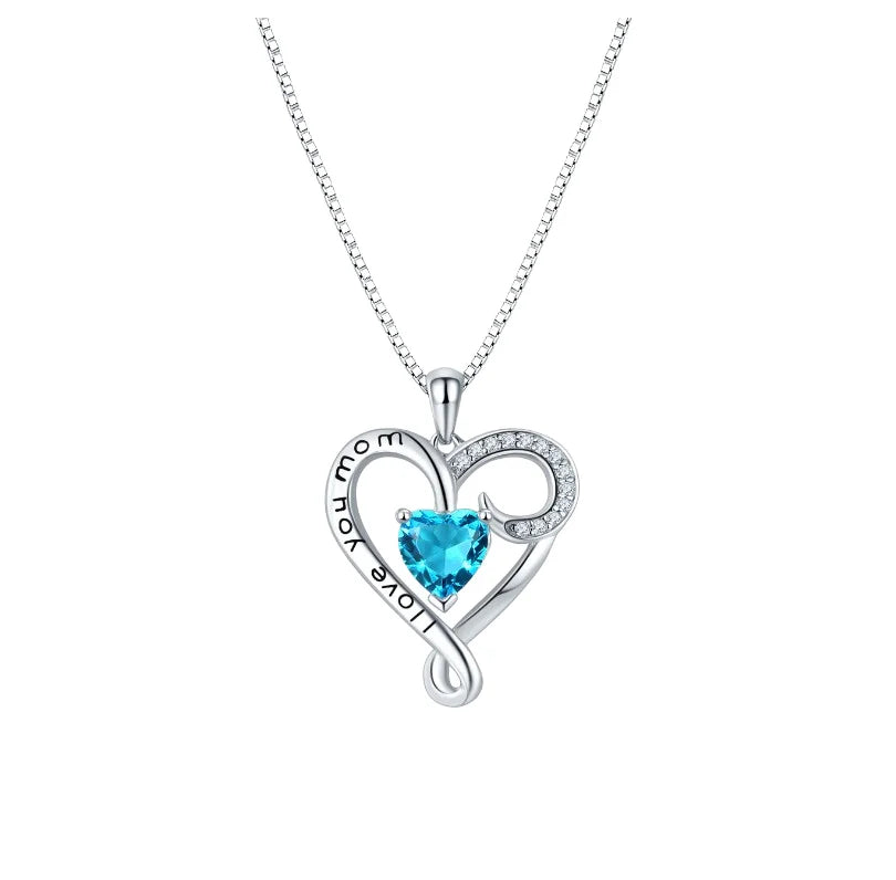 Fashion Gold Plated Link Chain Heart Pendant Necklace for Women I Love You Mom Colorful Crystal Mothers Day Gift