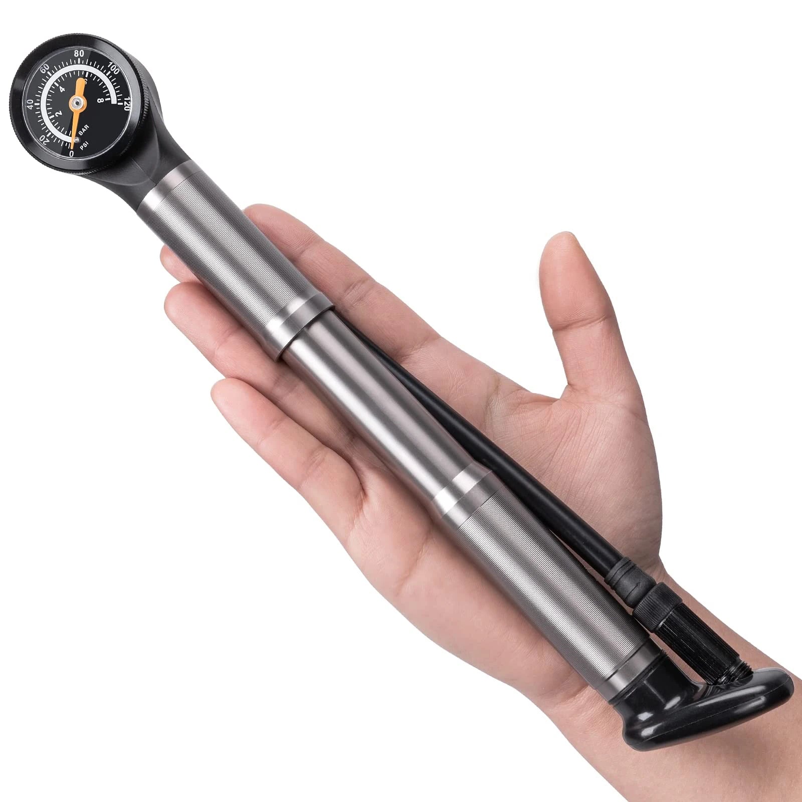 Portable Mini Mechanical Hand Pump with Pressure Gauge High Pressure Bike Inflator for Presta and Schrader Valves