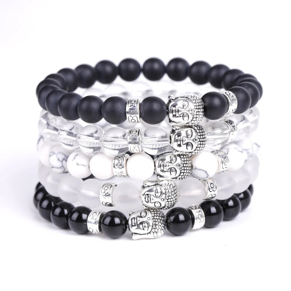 Fashion Jewelry 8MM Unisex Black Lava Tiger Eye Turquoise Energy Stone Buddha Head Mala Beads Stretch Bracelets for Men Women