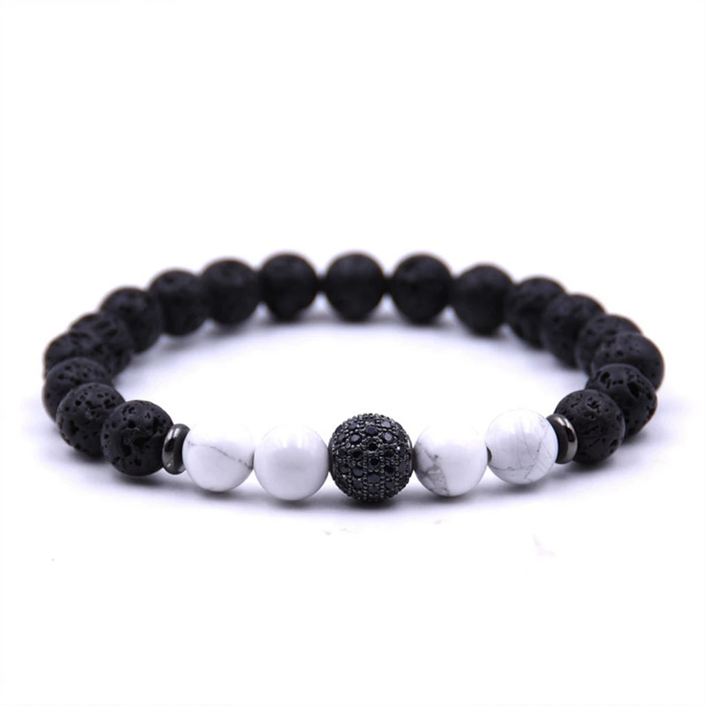 Natural 8MM Lava Bead Micro Inlaid Ball Bracelet Howlite Energy Stone Bracelet Aromatherapy Essential Oil Diffuser Yoga Bracelet