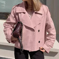 2024 Autumn New Retro V-neck Double-breasted Women's Loose Street Jacket Short Windbreaker Jacket for Women