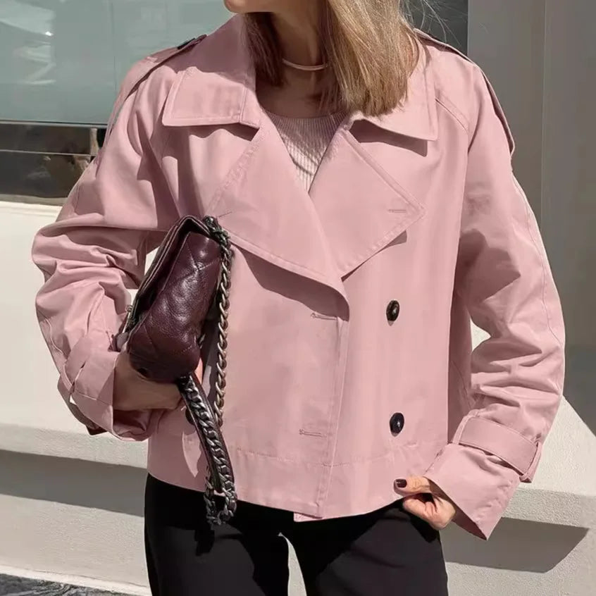 2024 Autumn New Retro V-neck Double-breasted Women's Loose Street Jacket Short Windbreaker Jacket for Women