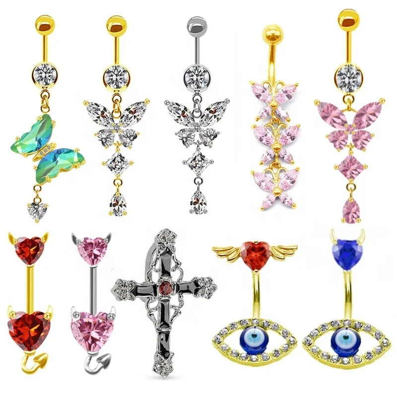 Gaby Hot Sale Stainless Steel Navel Rings Dangling butterfly Belly Piercing Belly Button Ring Navel Rings Body Jewelry