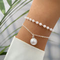 VKME Fashion Trendy Gold Plated Link Chain Charm Pearl Heart Bracelet Gold Jewelry for Men Women