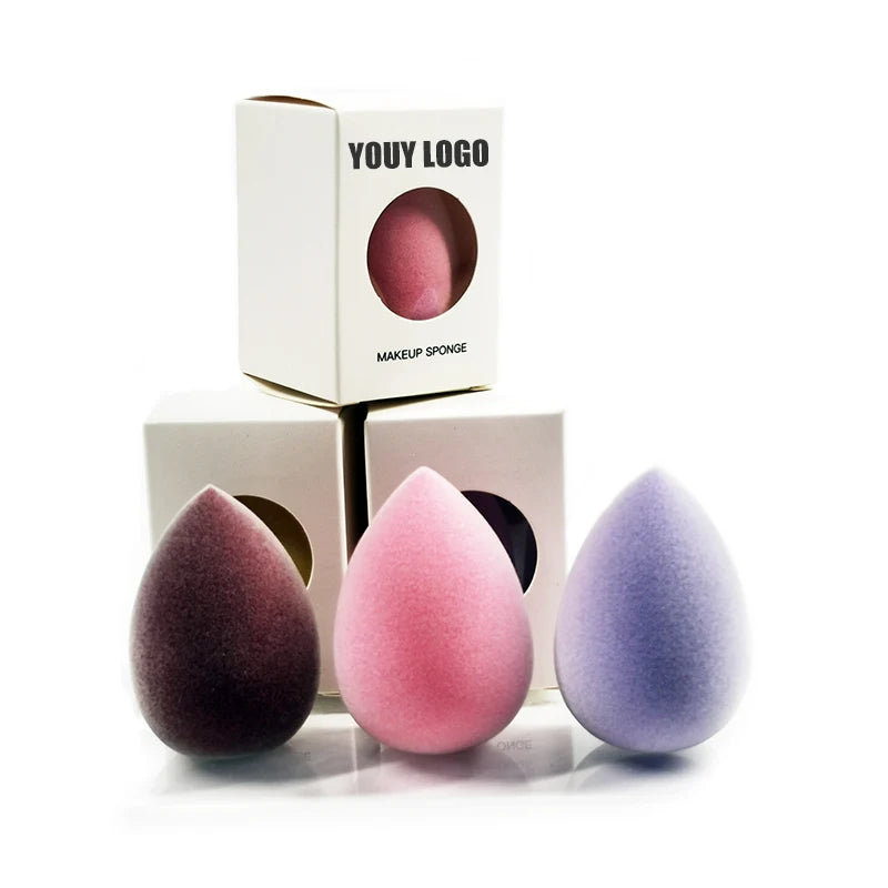 Flocking Beauty Makeup Sponge Set with Personalized Logo and Packaging Options Available in Various Shapes