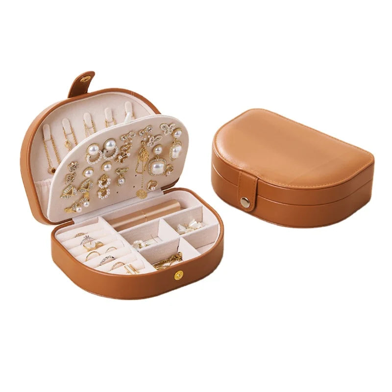 Travel Size Box Portable Seashell-Shaped Jewelry Case 2 Layer Mini Jewelry Organizer PU Leather for Women Mother's Day Gift