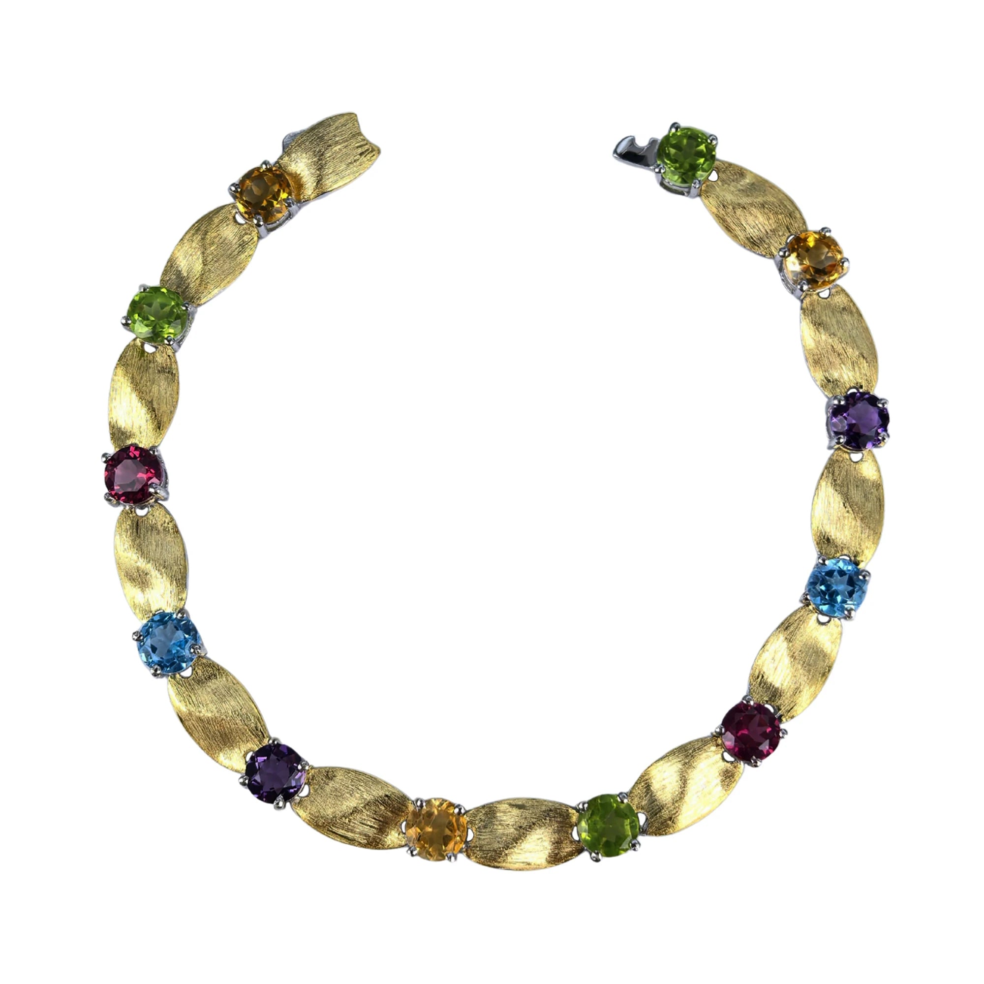 Noble Rhodium and Gold Plated 925 Sterling Silver Multiple Natural Gemstone Bracelet for Women Anniversary Gift